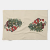 Weihnachten, Weihnachtsmann mit Geschenken Geschirrtuch (Horizontal)