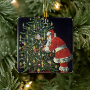 Weihnachten, Weihnachtsmann mit Geschenken Keramikornament