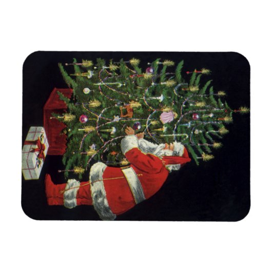 Weihnachten, Weihnachtsmann mit Geschenken Magnet (Horizontal)
