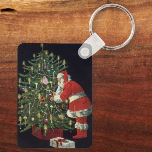 Weihnachten, Weihnachtsmann mit Geschenken Schlüsselanhänger (Rückseite)