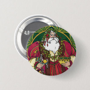 Weihnachten, Weihnachtsmann mit Holly-Blätter Button