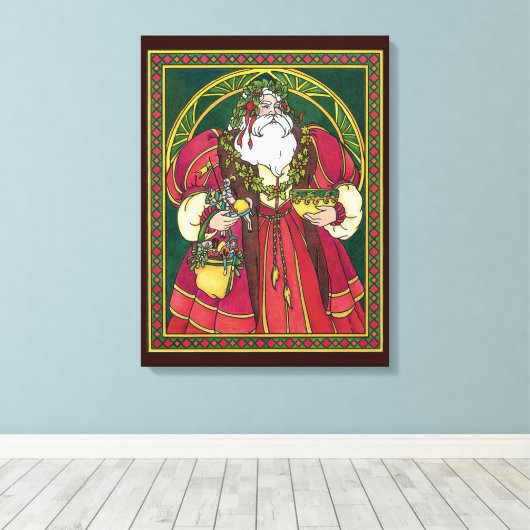 Weihnachten, Weihnachtsmann mit Holly-Blätter Leinwanddruck (Insitu (Holzboden))