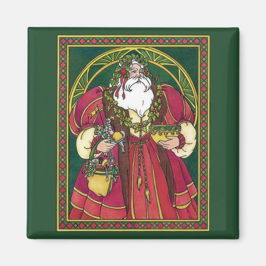 Weihnachten, Weihnachtsmann mit Holly-Blätter Magnet (Vorne)