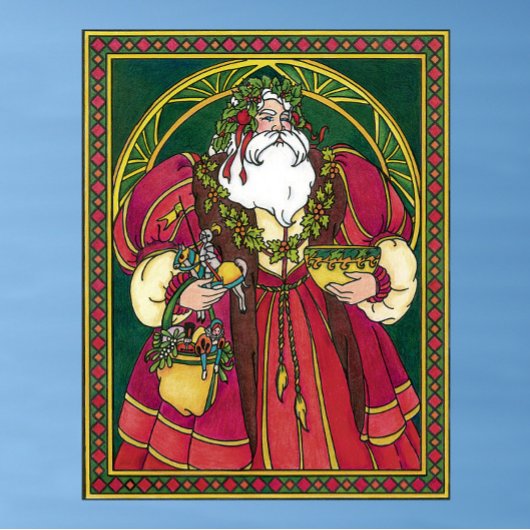 Weihnachten, Weihnachtsmann mit Holly-Blätter Poster