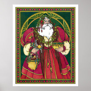 Weihnachten, Weihnachtsmann mit Holly-Blätter Poster