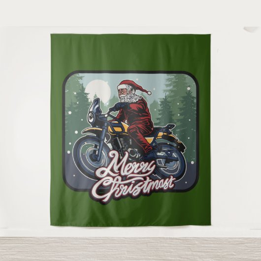 Weihnachten Weihnachtsmann Motorradfahren Hintergr Wandteppich (Vorderseite)