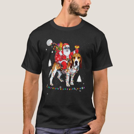 Weihnachten Weihnachtsmann Reiten Beagles Lichter  T-Shirt (Vorderseite)