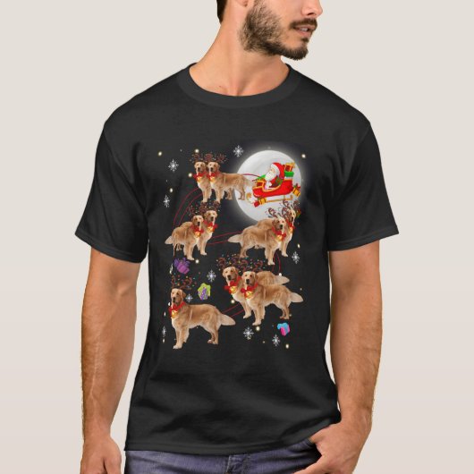 Weihnachten Weihnachtsmann Reiten Golden Retriever T-Shirt (Vorderseite)