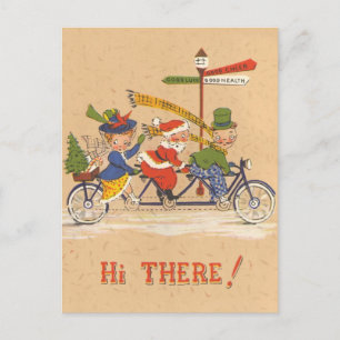 Weihnachten, Weihnachtsmann Reiten mit dem Fahrrad Feiertagspostkarte