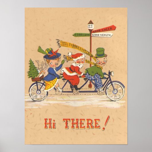 Weihnachten, Weihnachtsmann Reiten mit dem Fahrrad Poster (Vorne)