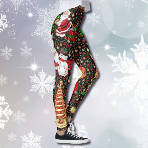 Weihnachten Weihnachtsmann Schneemann Frauen Leggi Leggings