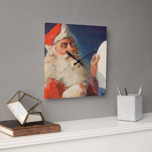Weihnachten, Weihnachtsmann, Schöne Liste Quadratische Wanduhr