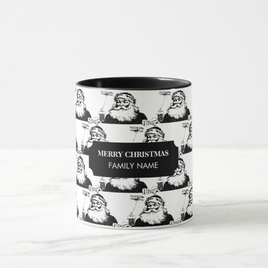 Weihnachten Weihnachtsmann Schwarz-weißer Name Tasse (Zentrum)