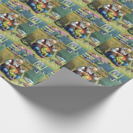 Weihnachten, Weihnachtsmann Spielzeugpuppen machen Geschenkpapier (Ecke)