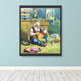 Weihnachten, Weihnachtsmann Spielzeugpuppen machen Leinwanddruck