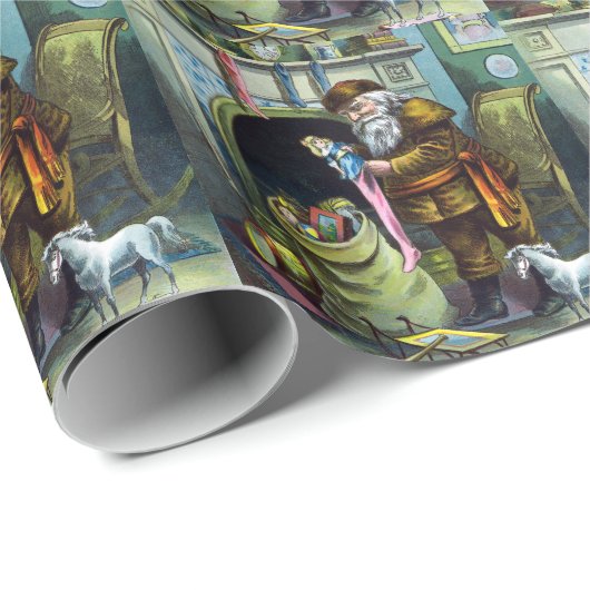 Weihnachten, Weihnachtsmann, Strümpfe mit Spielzeu Geschenkpapier (Rolleneckpunkt)