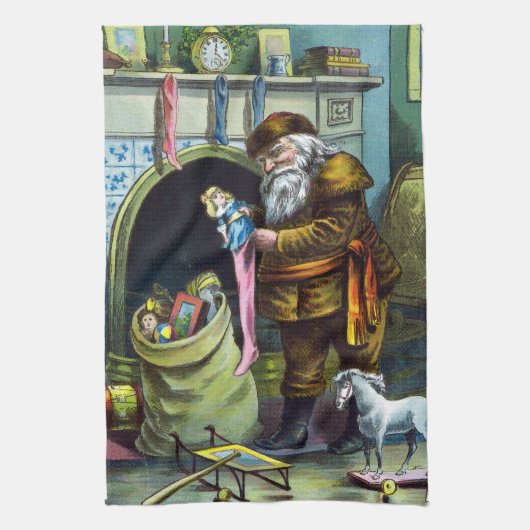 Weihnachten, Weihnachtsmann, Strümpfe mit Spielzeu Geschirrtuch (Vertikal)