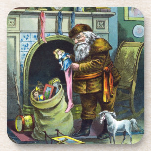 Weihnachten, Weihnachtsmann, Strümpfe mit Spielzeu Getränkeuntersetzer