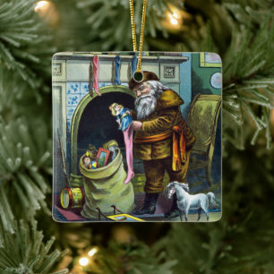 Weihnachten, Weihnachtsmann, Strümpfe mit Spielzeu Keramikornament