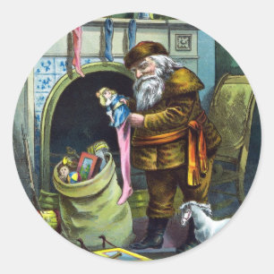 Weihnachten, Weihnachtsmann, Strümpfe mit Spielzeu Runder Aufkleber