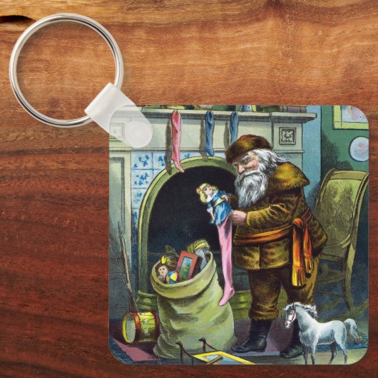 Weihnachten, Weihnachtsmann, Strümpfe mit Spielzeu Schlüsselanhänger (Vorderseite)