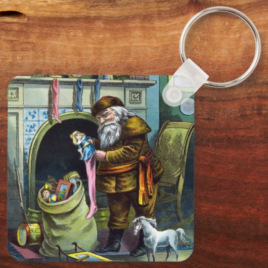 Weihnachten, Weihnachtsmann, Strümpfe mit Spielzeu Schlüsselanhänger (Rückseite)