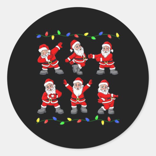 Weihnachten Weihnachtsmann tanzt Bäume Lichter Jun Runder Aufkleber (Vorderseite)