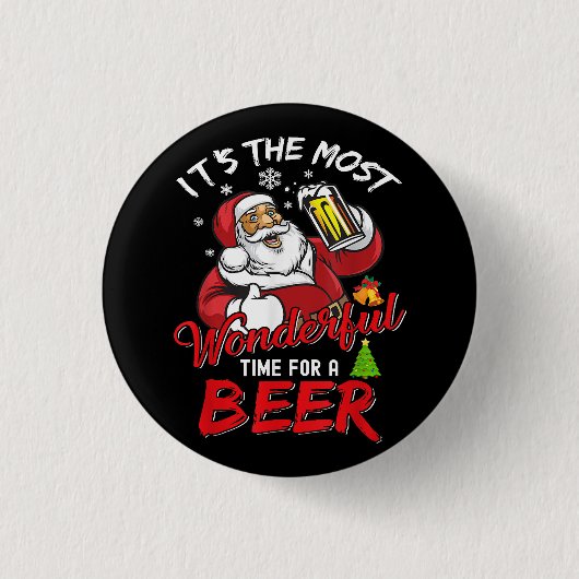 Weihnachten Weihnachtsmann trinken Bier Wonderfu Button (Vorderseite)