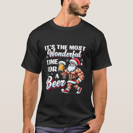 Weihnachten Weihnachtsmann trinken Bier Wonderfu T-Shirt (Vorderseite)