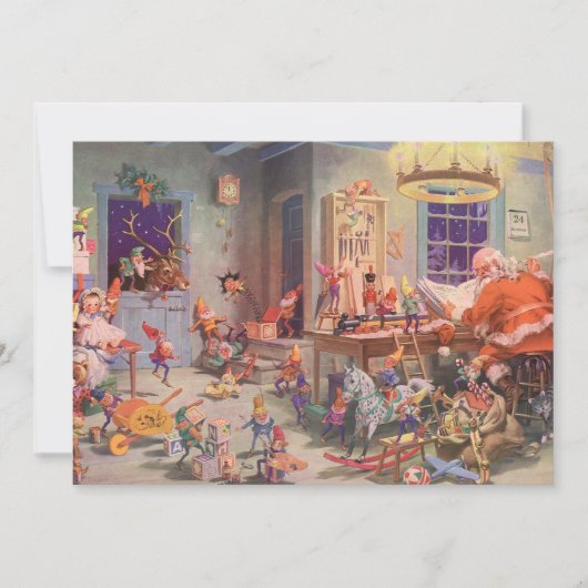 Weihnachten Weihnachtsmann und Elfen Einladung (Vorderseite)