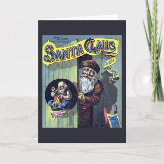 Weihnachten, Weihnachtsmann und sein Werk Feiertagskarte (Vorderseite)