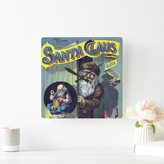 Weihnachten, Weihnachtsmann und sein Werk Quadratische Wanduhr (Zuhause)