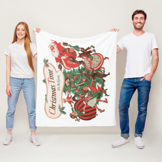 Weihnachten Weihnachtsmann und Tanzkinder Fleecedecke (Beispiel)