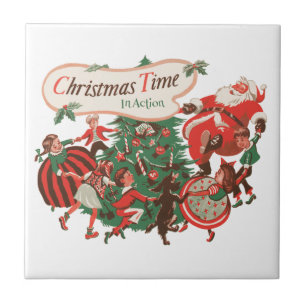 Weihnachten Weihnachtsmann und Tanzkinder Fliese