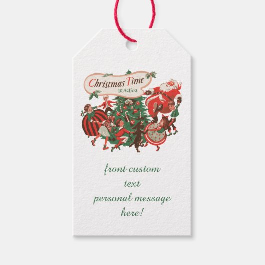 Weihnachten Weihnachtsmann und Tanzkinder Geschenkanhänger (Vorderseite)