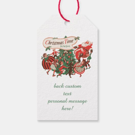 Weihnachten Weihnachtsmann und Tanzkinder Geschenkanhänger (Rückseite)