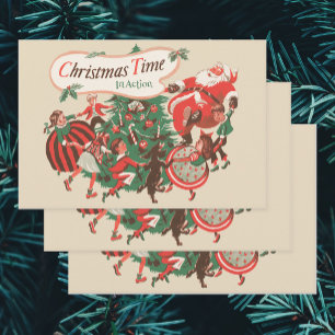 Weihnachten Weihnachtsmann und Tanzkinder Geschenkpapier Set