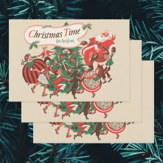 Weihnachten Weihnachtsmann und Tanzkinder Geschenkpapier Set