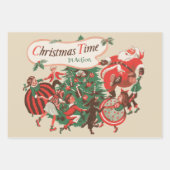 Weihnachten Weihnachtsmann und Tanzkinder Geschenkpapier Set (Vorderseite 3)