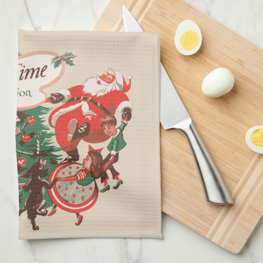 Weihnachten Weihnachtsmann und Tanzkinder Geschirrtuch (Viertel Falte)