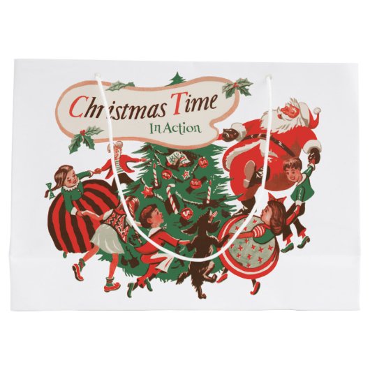 Weihnachten Weihnachtsmann und Tanzkinder Große Geschenktüte (Rückseite)