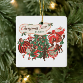 Weihnachten Weihnachtsmann und Tanzkinder Keramikornament