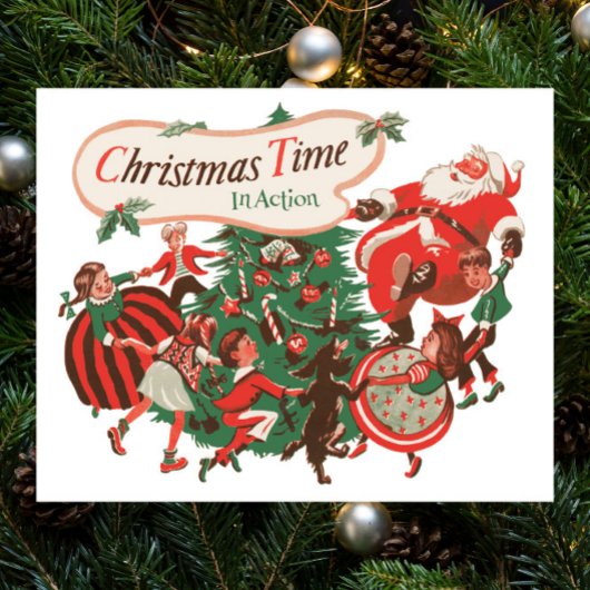 Weihnachten Weihnachtsmann und Tanzkinder Poster