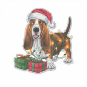 Weihnachten Weihnachtsmannmütze Basset Hund Weihna Aufkleber (Vorderseite)