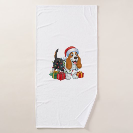 Weihnachten Weihnachtsmannmütze Basset Hund Weihna Badehandtuch (Badehandtuch)