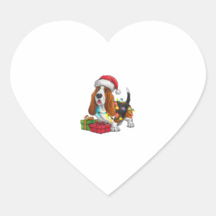 Weihnachten Weihnachtsmannmütze Basset Hund Weihna Herz-Aufkleber