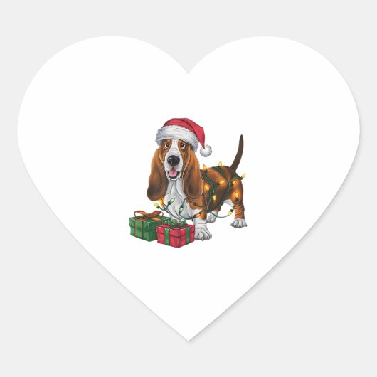 Weihnachten Weihnachtsmannmütze Basset Hund Weihna Herz-Aufkleber (Vorderseite)