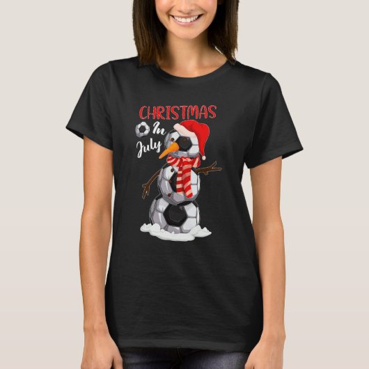 Weihnachten Weihnachtsmannmütze Fußball Schneemann T-Shirt (Vorderseite)