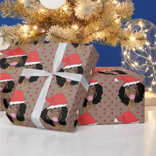 Weihnachten Weihnachtsmannmütze, Schwarze Frau, K Geschenkpapier
