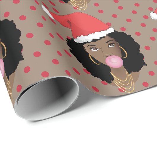 Weihnachten Weihnachtsmannmütze, Schwarze Frau, Ka Geschenkpapier (Rolleneckpunkt)